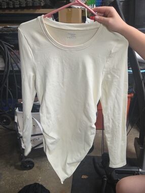 Long-Sleeve Cream Scoop Neck Bodysuit by Unknown Brand